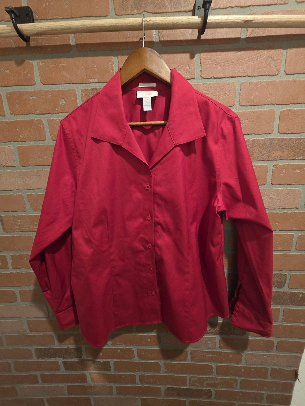 Classic Women's Red Button-Front Shirt Cotton Size 3 Sku 65